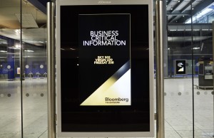 Bloomberg TV adverts on the Heathrow Express Terminal 5 platform