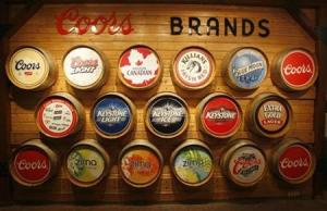 The Coors brands are displayed at the Coors brewery in Golden, Colorado