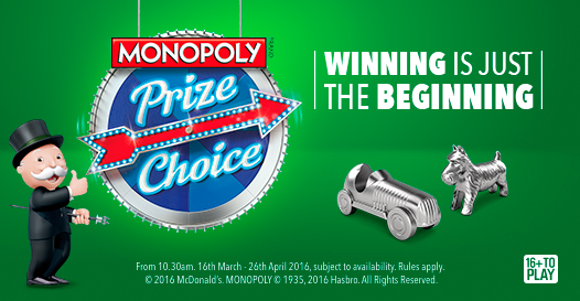McDonalds team with Hasbro to launch Monopoly Prize Choice