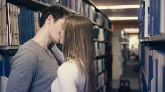 College Ad With Couple Kissing In The Library Boosted Applications And