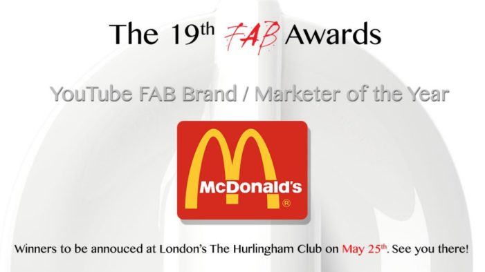 McDonald’s win the YouTube FAB Brand / Marketer of The Year Award at The 19th FAB Awards
