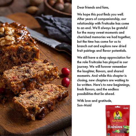 Sun-Maid Raisins Break Up with Fruitcake in Holiday Campaign
