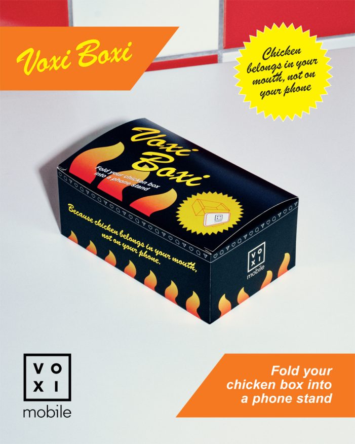 VOXI turns chicken boxes into phone stands to beat greasy screens