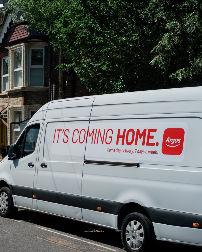 Argos delivery vans claim “It’s Coming Home”